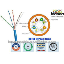 Cat5e utp sólido 4p 24awg lan cable 1 / 0,50mm BC condutor con alto rendimiento precio de fábrica de shenzhen